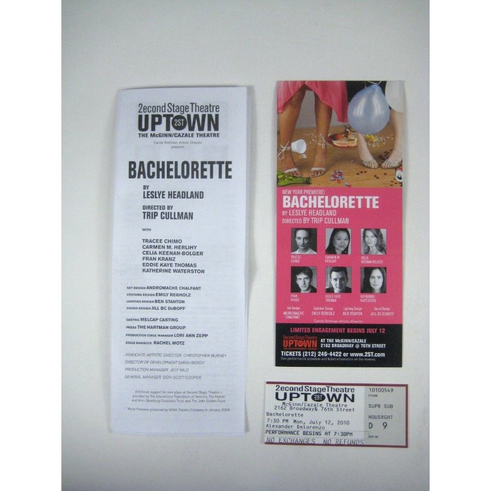 Bachelorette Show Program Second Stage Theatre Uptown Ticket Eddie Thomas Chimo